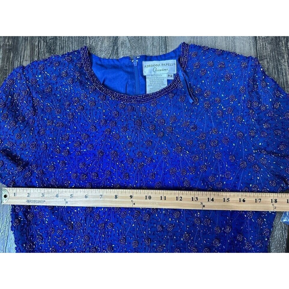 Adrianna Papell Occasions Silk Beaded Top Size P12 Purple Blue Shade Zipper Back - Picture 2 of 7